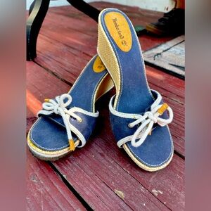 Timberland Espadrille Wedge Canvas Denim Slip On Women's Sandal Blue Size 9